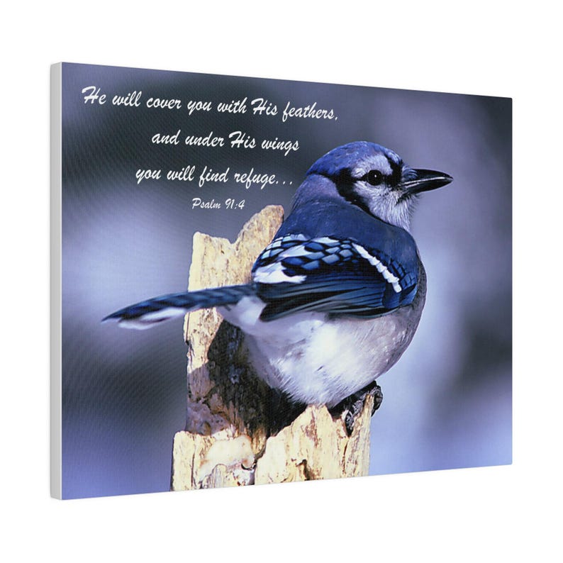 Bluebird With Scripture Blue Bird Canvas With Bible Verse Psalm 91:4, Christian Inspirational ...
