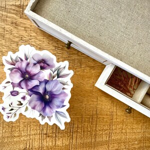Clear Purple Floral Sticker, 3.9x4in