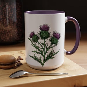 Purple Scottish Thistle Mug, Elegant Tea Cup, Unique Floral Coffee Mug,