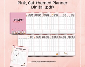Pink Monthly Digital Planner | Cute Cat iPad Monthly Planner | Undated ...