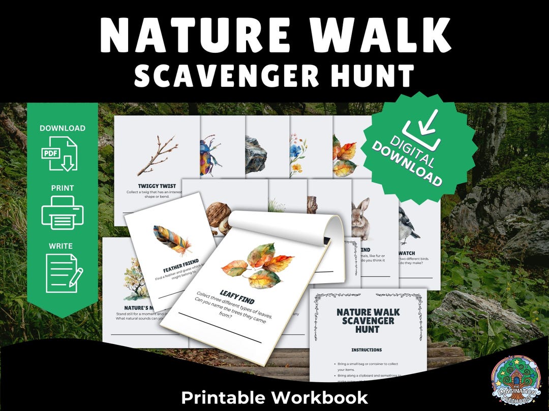 Nature Walk Scavenger Hunt: Kids Printable Workbook (digital Download ...