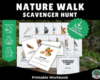 Skattjakt för naturvandring: Utskrivbar arbetsbok för barn (digital nedladdning)