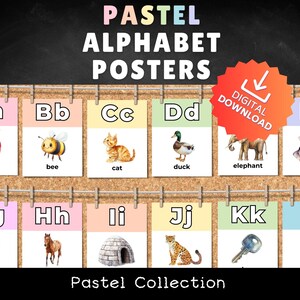 Pastel Printable Alphabet Posters | Classroom Decor | Alphabet Flash Cards | Alphabet Printable | Alphabet Wall Art | Education Printable