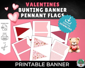 Valentine's Bunting Banner: Pink & Red Pennant Flags (Digital Download)
