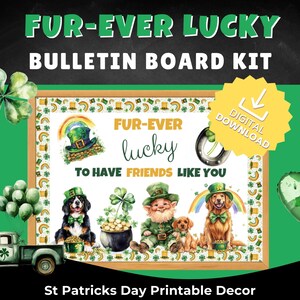 St Patrick&#39;s Day Bulletin Board Kit, March Bulletin Board, Lucky Clover, Leprechaun bulletin board, St Patricks Class Display, Friendship