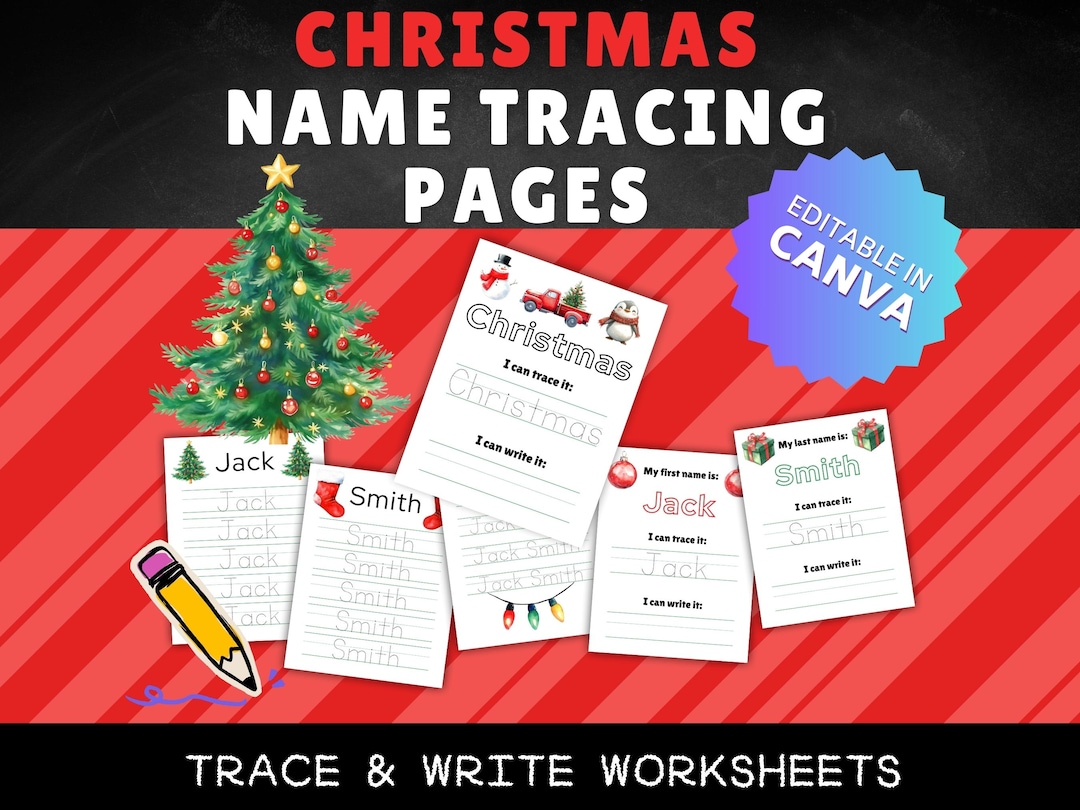 Christmas Name Tracing Worksheet: Editable Handwriting Practice (canva ...