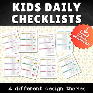 Kids Daily Checklist | 8 Printable school checklist | Daily chore list | Daily routine schedule | Kids responsibility checklist | to do list