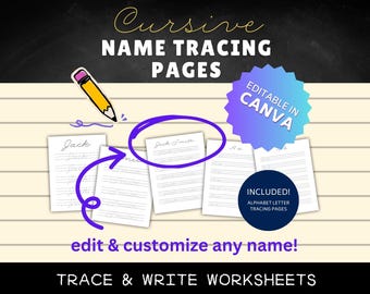 Editable Cursive Name Tracing Worksheet: Handwriting Practice (Canva)