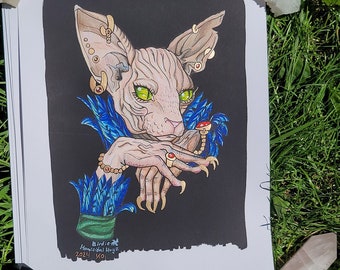 Impressão de bruxa cartomante de gato