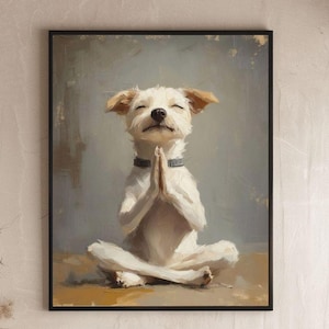 Yoga Pose weißer süßer Hund beten, namaste, wünsche, Meditation, Malerei Poster druckbare Wandkunst - Hunde Wandkunst - digitaler Download