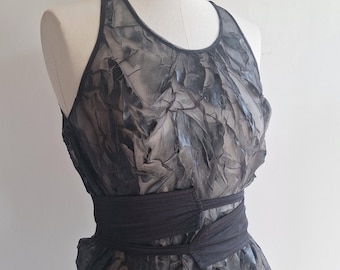 dress Ischiko pretty folded painted poly stretch sheer crepe small medium fabric design original A-line belts available