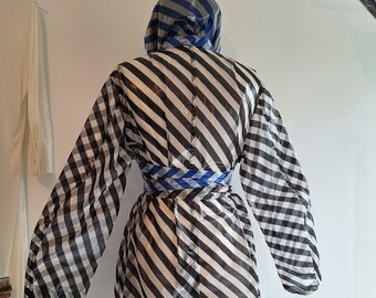 raincoat Dries van Noten old stock lab unisex one size X large NotThatSexy classic striped silk nylon 3 piece set black n blue