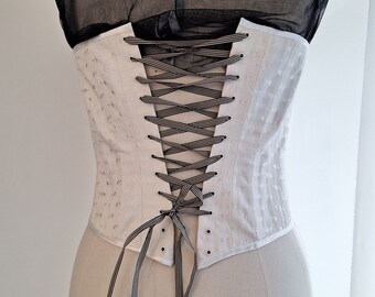 vintage beige cotton boned corset medium Amsterdam handmade adjustable choose your lacing