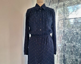 silk Gucci blousedress vintage retro look midnight blue medium eu 38 to 42 polkadot