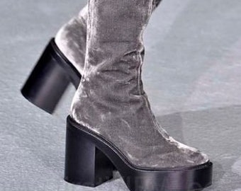 velvet vintage leather size 39 /40 A.F. Vandevorst classic over kneehigh boots runway gorgeous