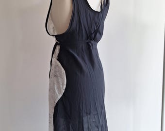 long cotton silk slip dress made from Ann Demeulemeester old stock fabric large calve length white by NotThatSexy rouch hem black white