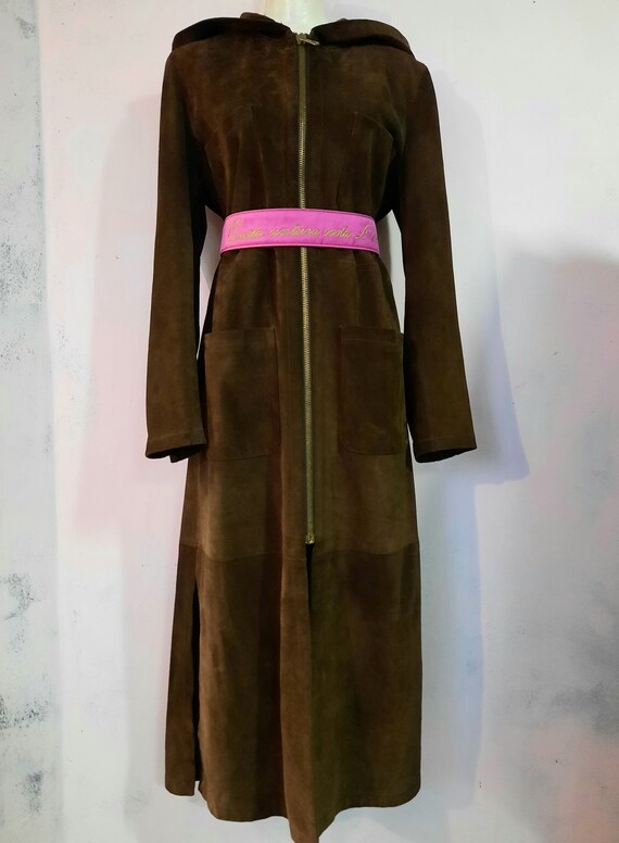 hooded suede Moschino coat long fits small to lar… - image 7