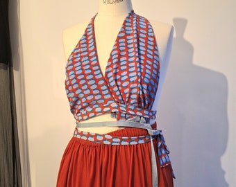 NotThatSexy halter top made from Stella McCartney silk / optional Comme Des Garçons vintage skirt large red nylon stretch