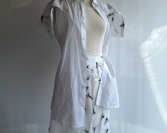 Upcycled! unworn ann demeulemeester blouse unisex w/ skirt apron made from ANN fabric medium large eu 38-42