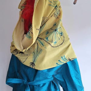 silk hoodie capuchon shawl made with drawing printed old stock Dries van Noten fabric eyes without a face Romeo GIGLI inspired pattern