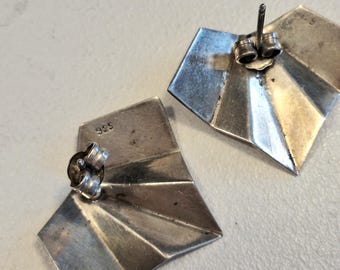 silver art deco earrings geometric ear jewels antique paris triangle 925 small size only 3 cm bats