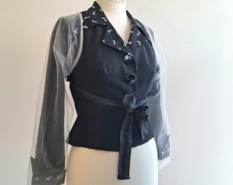 sleeves old stock Dries van Noten see through sheer super long white nylon silk ribbons optional with a XL ann demeulemeester coat