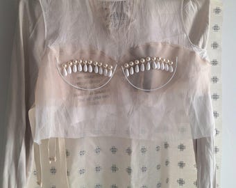 margiela silk crop top sheer cover pearl bra embroidery old stock asymmetrical belted
