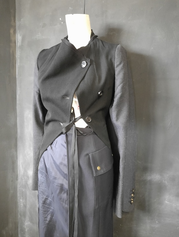 Ann Demeulemeester, silk ann Demeulemeester jacket with dries van noten large sleeves medium lady avant garde adjustable asymmetrical