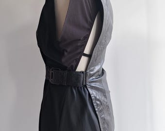 leather Kyuso long top half titty mini dress belted size adjustable eu 38/36 gaultier style NotThatSexy