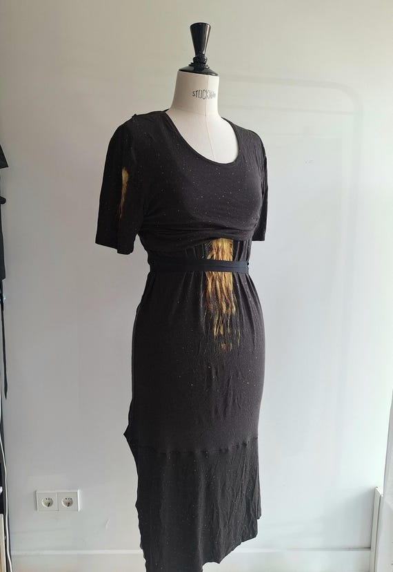 Ann Demeulemeester, reworked ANN Demeulemeester set mini dress + crop top with long belts long tshirt size eu small to large super stretch sun prints
