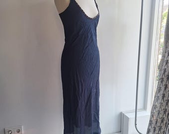 Comme des Garçons vintage midnight blue dress slipdress velvet embroidered hem bias 36 to 40 eu size C cup SM low cleavage label missing