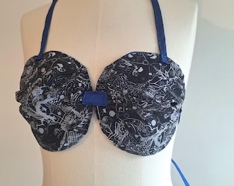 blue bra silk top handmade size medium haider ackermann fabric + NotThatSexy recycled polyester fabric reversible design