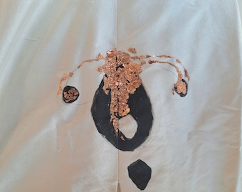 NotThatSexy wedding dress silk vintage size small medium 36/38 upcycled with black screenprinted eggs and a copper uterus