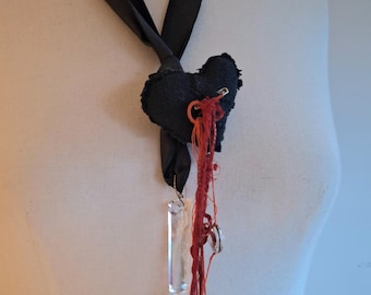 chandelier piece antique christal on silk satin ribbon necklace 150 cm long