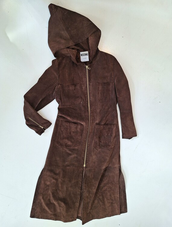 hooded suede Moschino coat long fits small to lar… - image 2