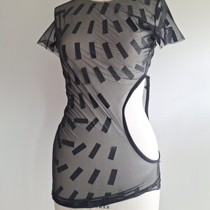 Margiela tshirt coating old stock asymmetrical open side sheer black mesh stretch size small