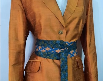 Jean Paul Gaultier jacket pure silk small medium 80s style orange ravishing shiny vintage beauty eu size 38 dupion silk wild silk