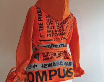 raincoat Droog Design orange reflector vest unisex osfm Dries van Noten cut up jacket combined with NotThatSexy hoodie