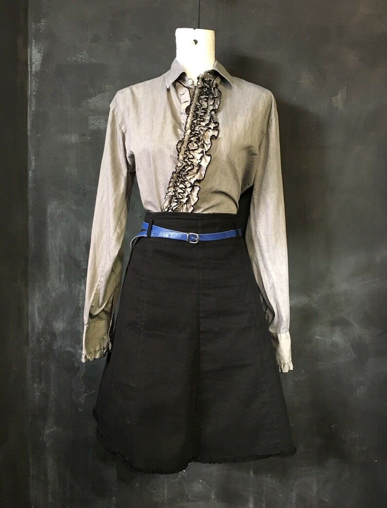grey vintage Desmond/'s blouse medium large size cotton poly blend ruffles festive FETE retro