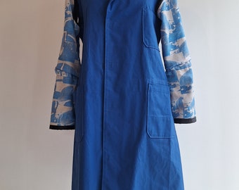 labcoat vintage army trench blue large unisex jacket with attached sleeves NotThatSexy print detachables