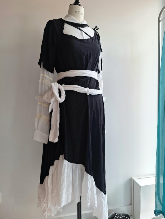 Ann Demeulemeester, ANN Demeulemeester dress size eu medium 38-42 floorlength cotton viscose NotThatSexy volume! reworked set one sleeve + dress deadstock