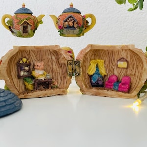 Vintage Fairy House, Teapot Shaped Bear Home, Openable Hinged Miniature, Whimsical 90s Collectible Trinket