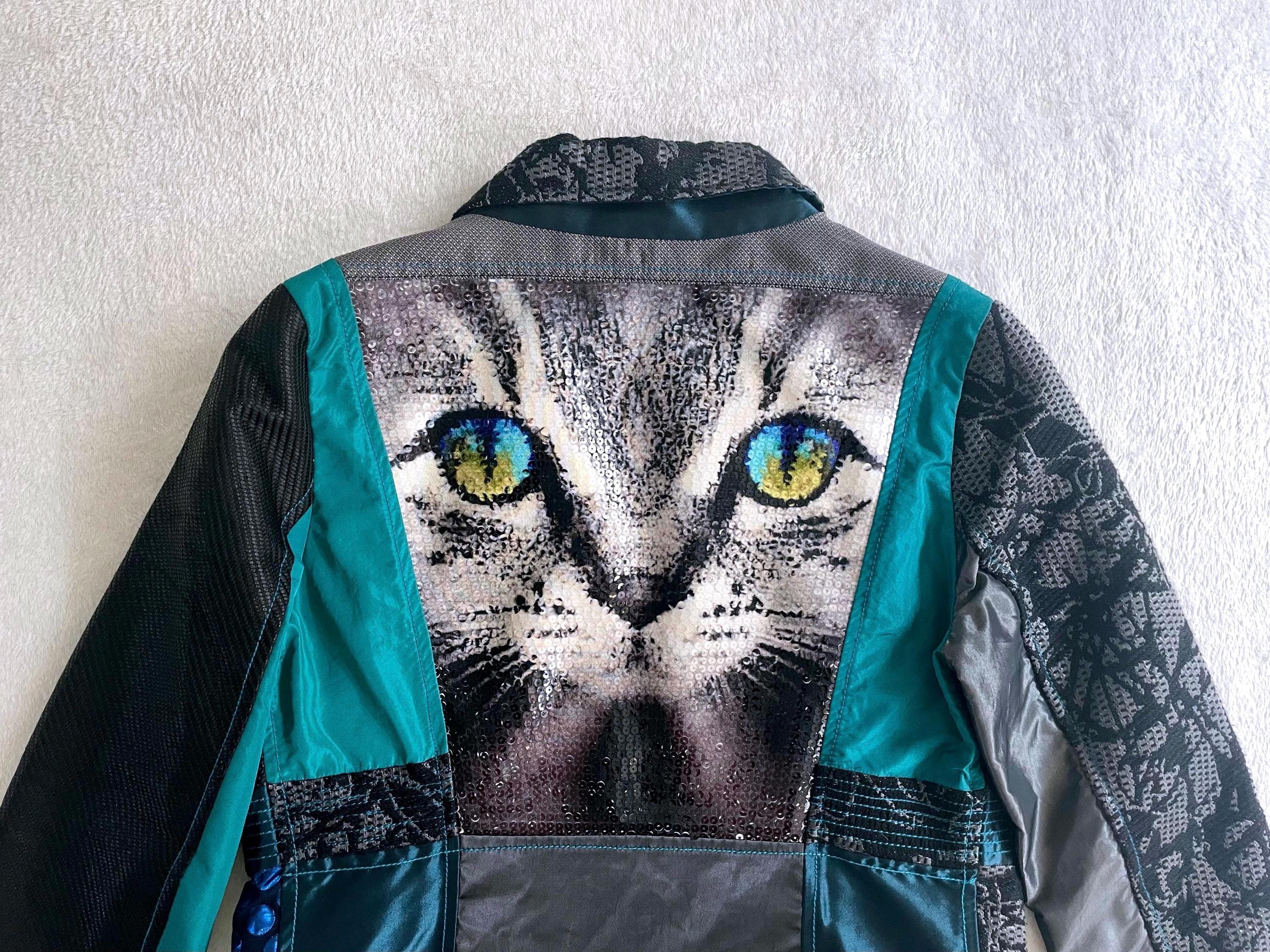 2024年秋冬新作 Vintage Cat Jacket, Grunge Style Cool Y2K Jacket for Women トップス