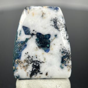Rare Benitoite on Crossite and Natrolite Matrix with Neptunite and Joaquinite Cabochon, 18.79 carat Benitoite Cabochon, Blue Benitoite Cab