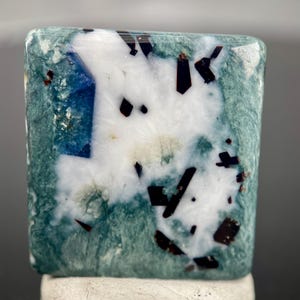 Rare Benitoite on Crossite and Natrolite Matrix with Neptunite Cabochon, 14.03 carat Rare Benitoite Cabochon, Rare Blue Benitoite Gemstone