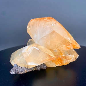 XL Elmwood Mine Golden Calcite on Sphalerite Specimen: 1lb 10oz Double Terminated Stellar Beam Twin Crystal