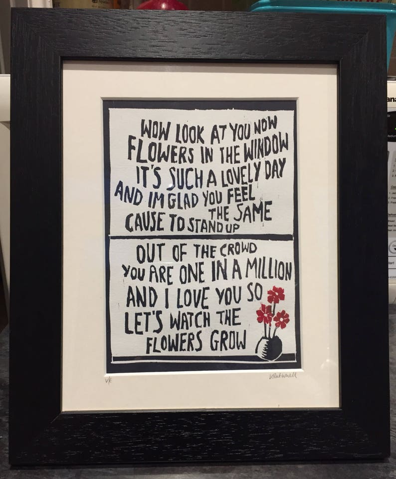 Travis 'Flowers in the Window' song lyrics original Etsy