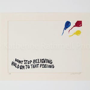 Journey &#39;Don&#39;t Stop Believing&#39; lyrics inspired linocut