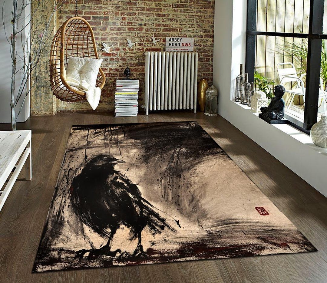 Crow Rug , Gothic Rug , Dark Rug , Rug for Living Room , Art Rug , Crow ...