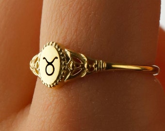 Personalized Zodiac Sterling Silver Ring: Custom Initial Pinky Ring